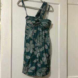 BCBGMAXAZARIA Teal Print One Shoulder Dress with Pockets - size XXS